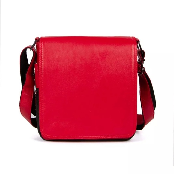 Genuine Leather Red Women Shoulder Bag Crossbody Hand Bag w/ 2 Extending Zips - Picture 1 of 6